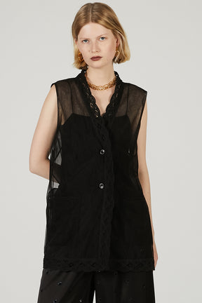 Trimmed Lace Tulle Gilet - 2025 SUMMER