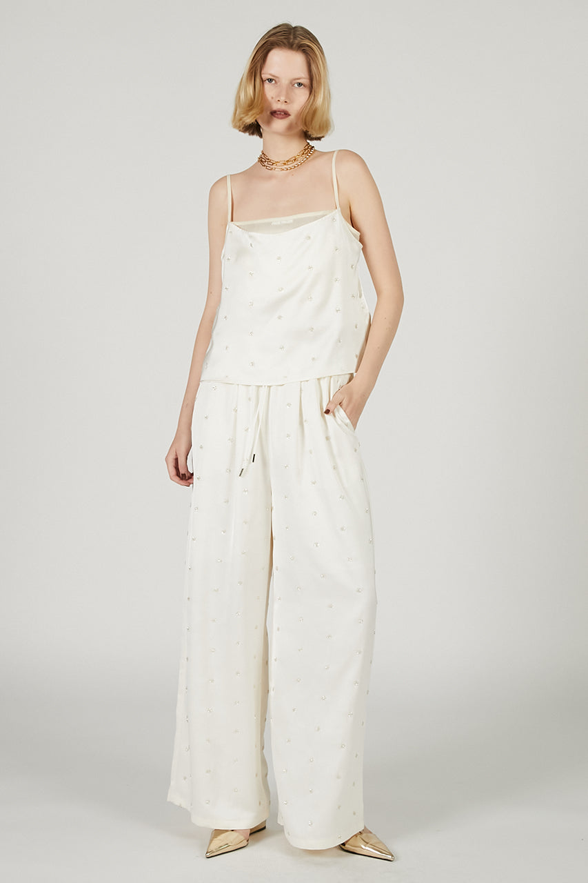 Flower Beaded Satin Easy Pants - 2025 SUMMER