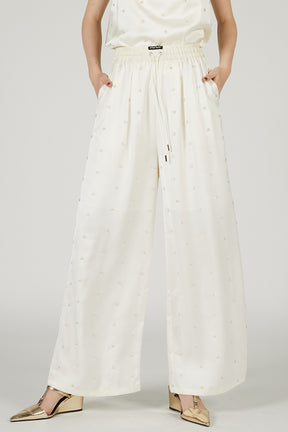 Flower Beaded Satin Easy Pants - 2025 SUMMER