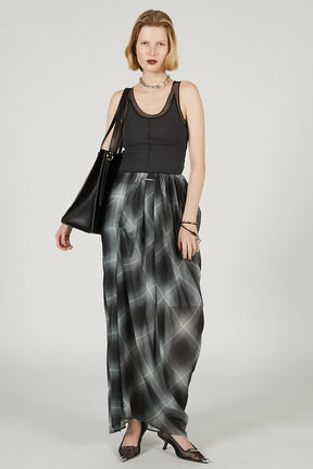 Draped Sheer Check Skirt