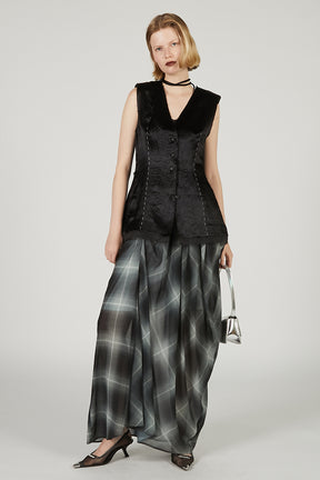 Draped Sheer Check Skirt