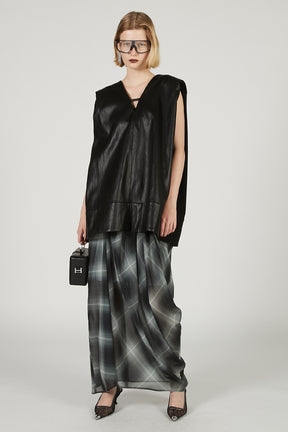 Front Leather Boxy V Neck Top - 2025 SUMMER