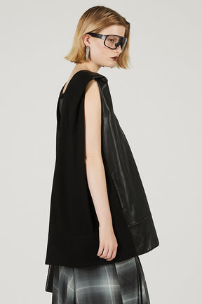 Front Leather Boxy V Neck Top - 2025 SUMMER