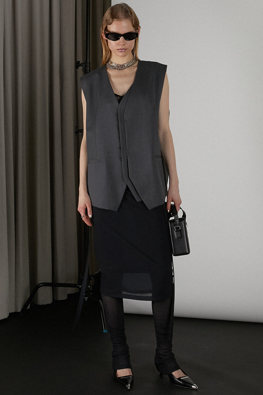 Double Front Collarless Gilet