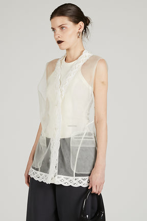 Trimmed Lace Tulle Gilet - 2025 SUMMER