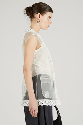 Trimmed Lace Tulle Gilet - 2025 SUMMER