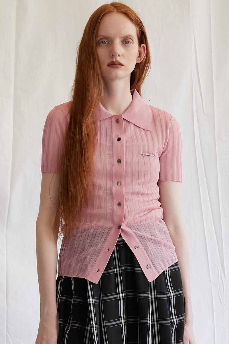 Ribbed Knit Polo Shirt