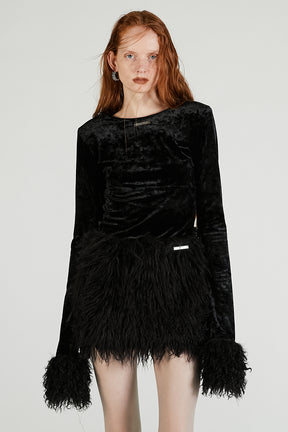 Fur Sleeve Velour Top - 2025 AUTUMN