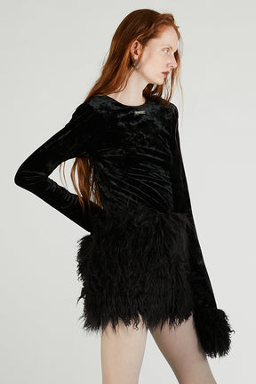 Fur Sleeve Velour Top - 2025 AUTUMN
