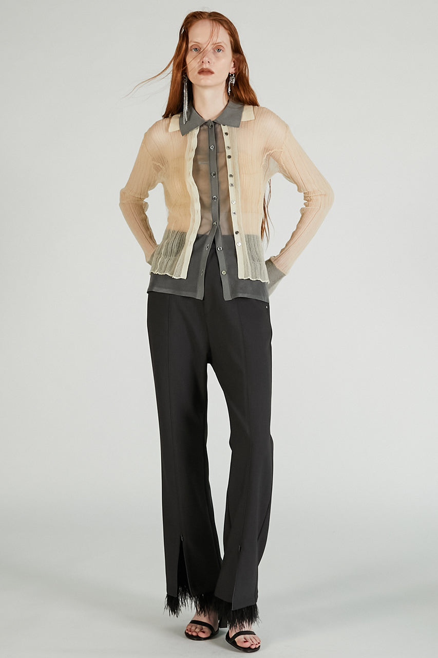 Layered Sheer Ribbed Slim Knit Shirt