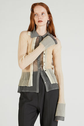 Layered Sheer Ribbed Slim Knit Shirt