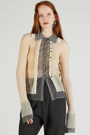 Layered Sheer Ribbed Slim Knit Shirt