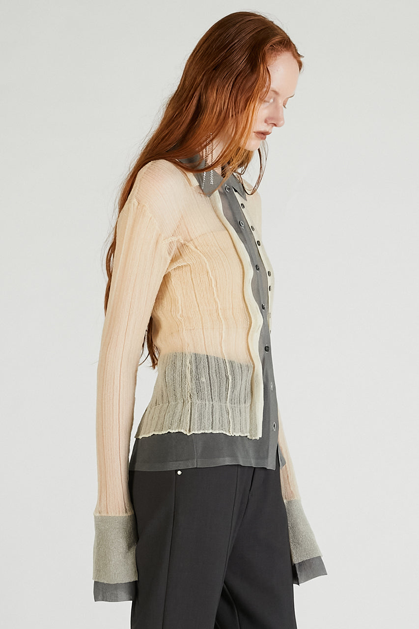 Layered Sheer Ribbed Slim Knit Shirt