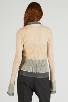 Layered Sheer Ribbed Slim Knit Shirt