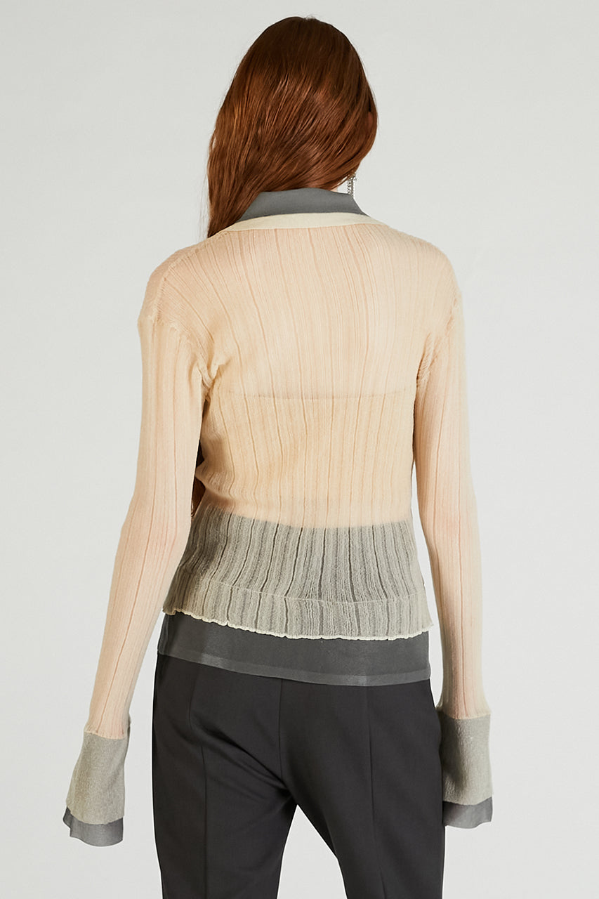 Layered Sheer Ribbed Slim Knit Shirt