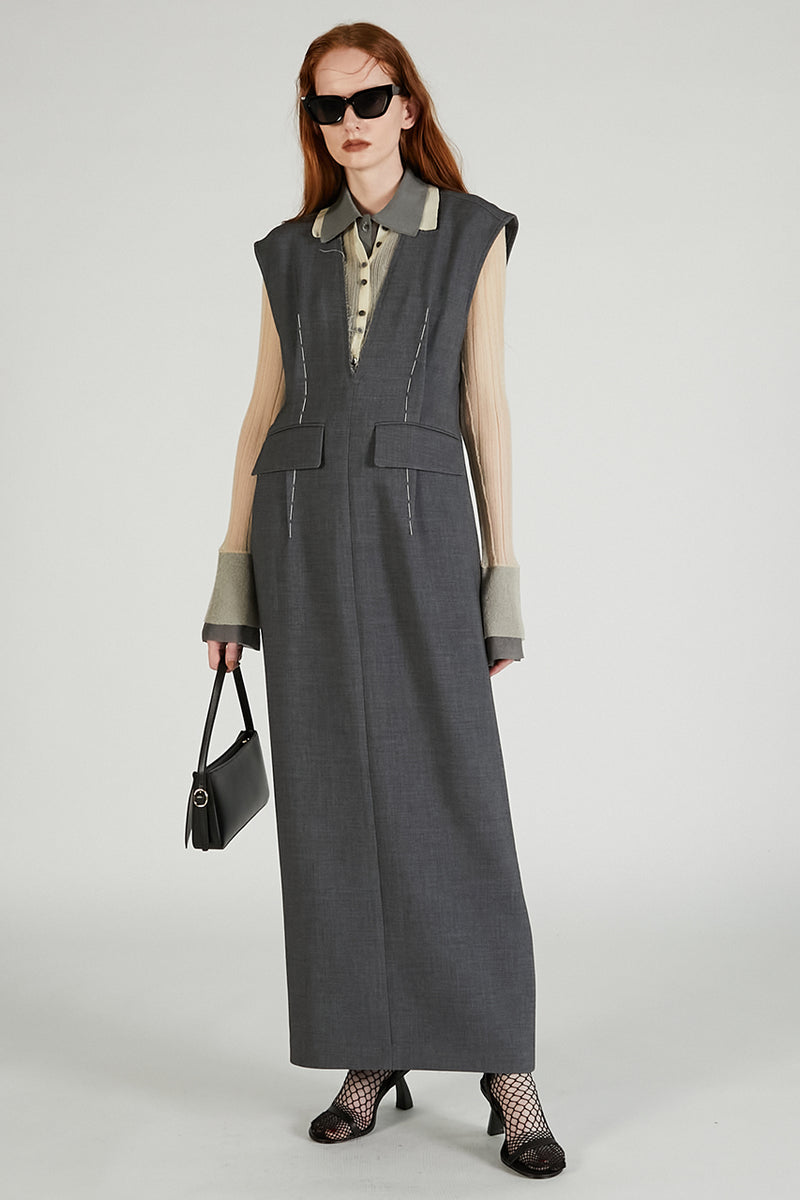 Hand-stitched Deep V-neck Dress - SALE