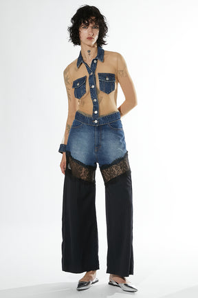 Tulle Illusion Denim Top