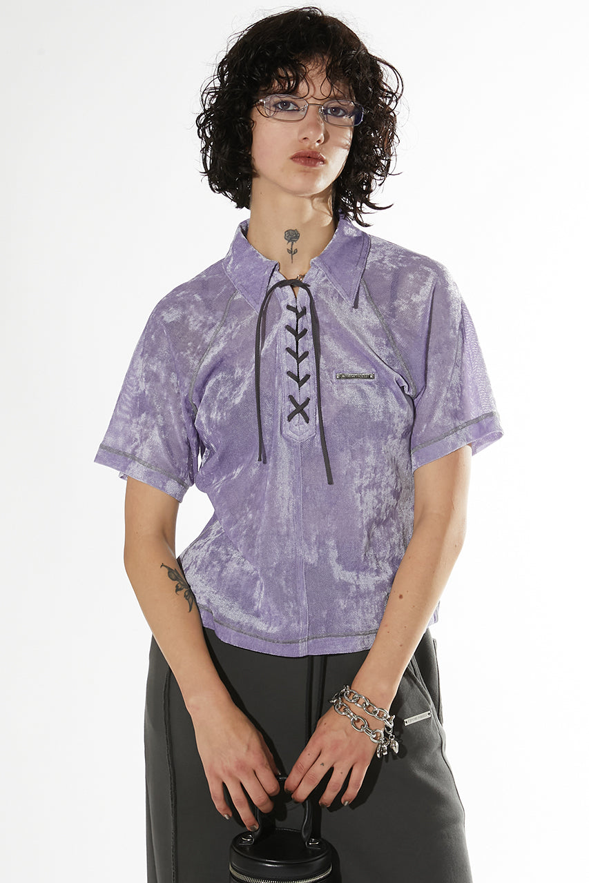 Velor Mesh Lace Up Tshirt