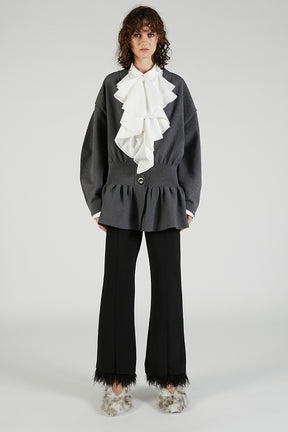 Cocoon Sleeve Peplum Knit Cardigan - 2025 AUTUMN