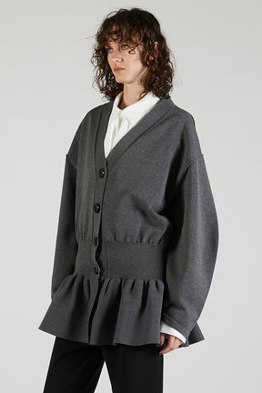 Cocoon Sleeve Peplum Knit Cardigan - 2025 AUTUMN