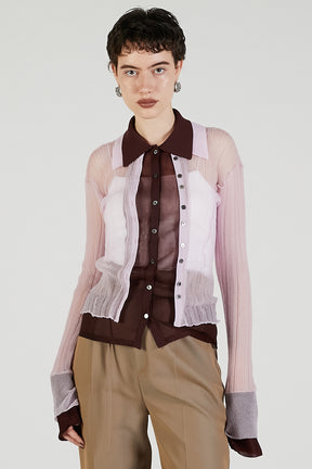 Layered Sheer Ribbed Slim Knit Shirt