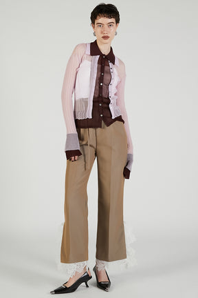 Layered Sheer Ribbed Slim Knit Shirt