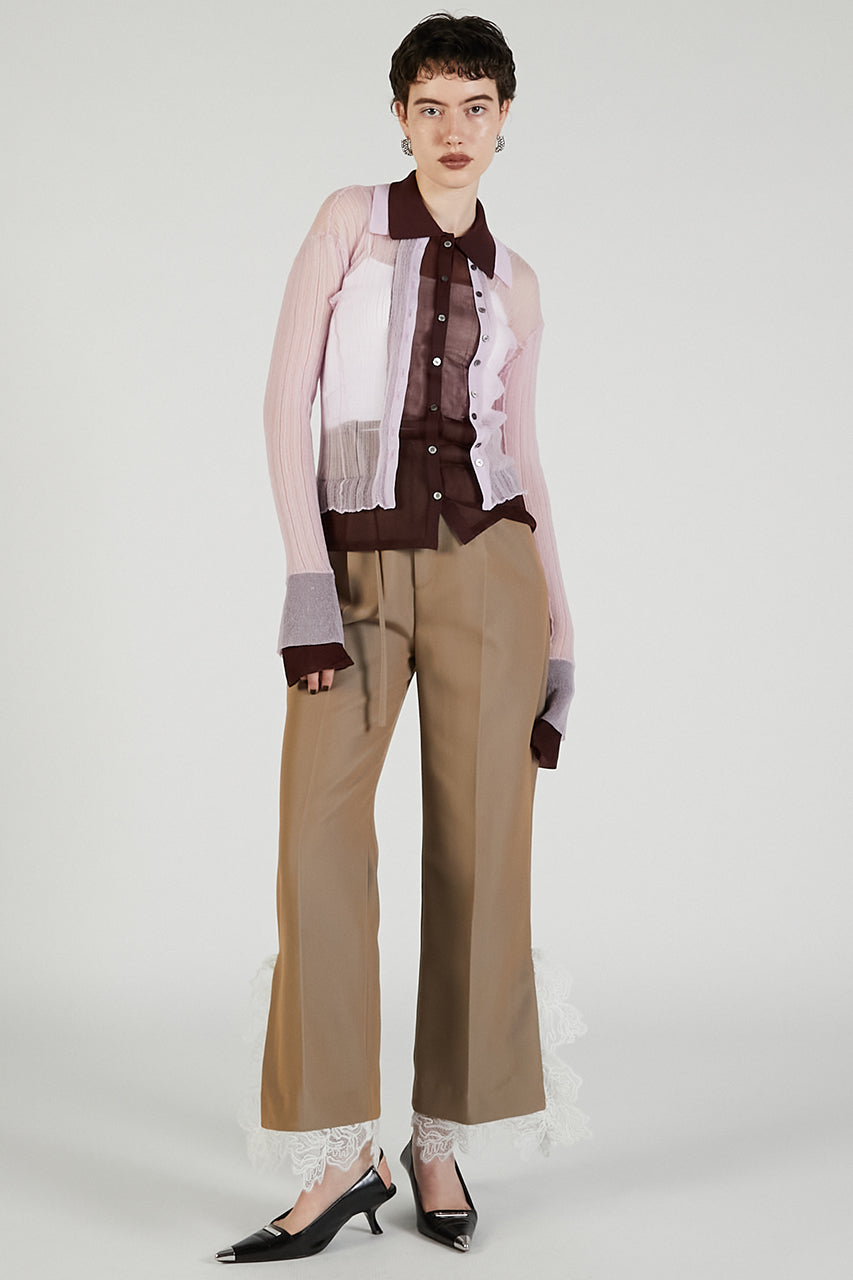 Layered Sheer Ribbed Slim Knit Shirt