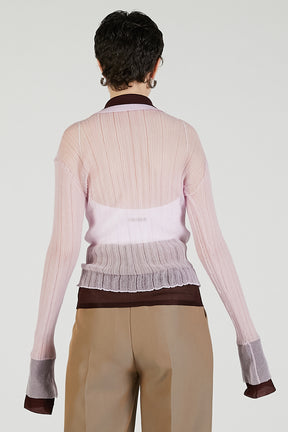Layered Sheer Ribbed Slim Knit Shirt
