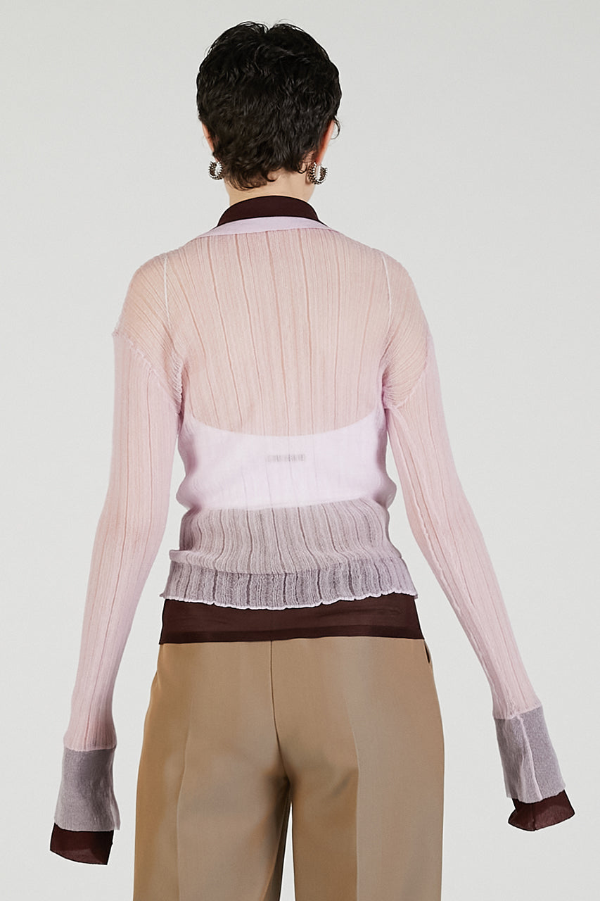 Layered Sheer Ribbed Slim Knit Shirt