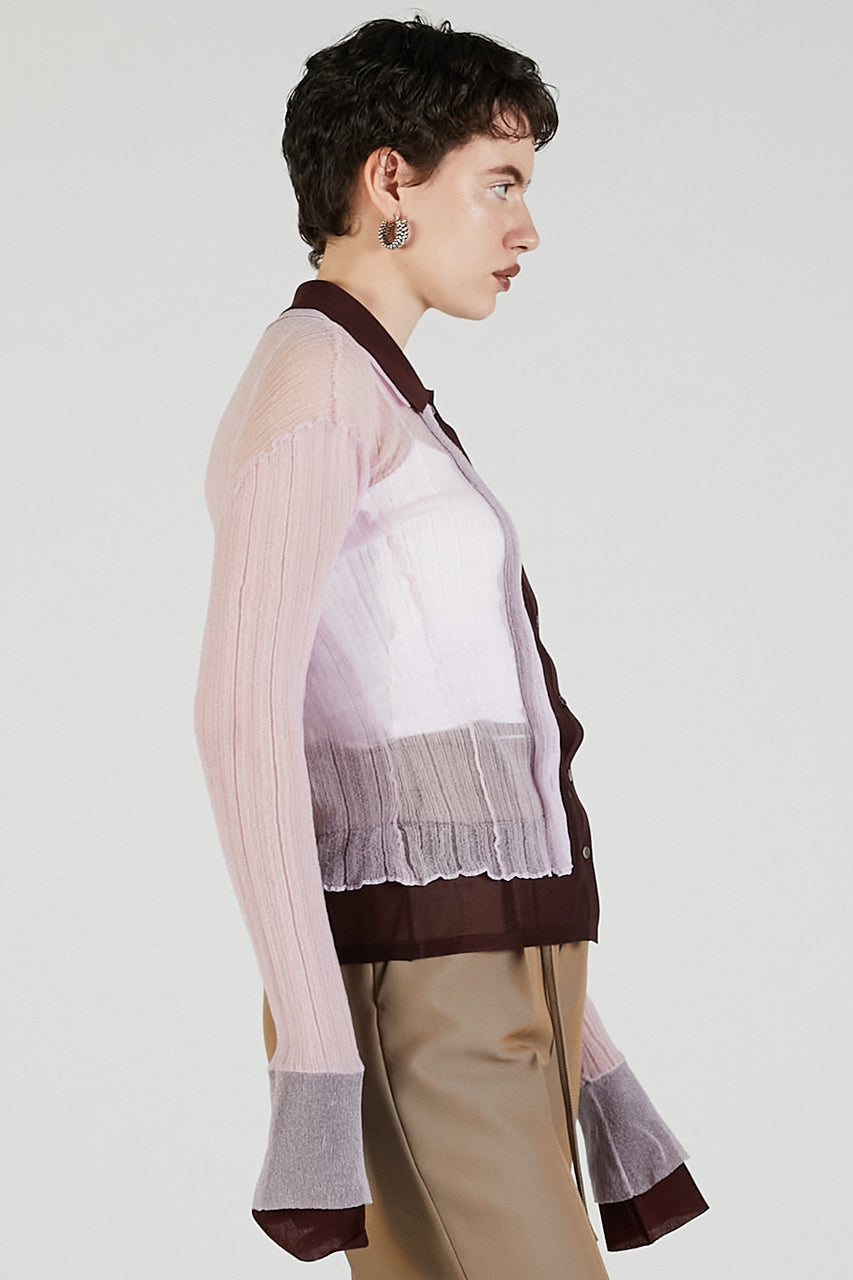 Layered Sheer Ribbed Slim Knit Shirt