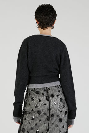 V-Neck Layered Cardigan - 2025 AUTUMN