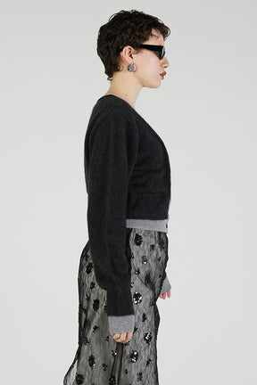 V-Neck Layered Cardigan - 2025 AUTUMN