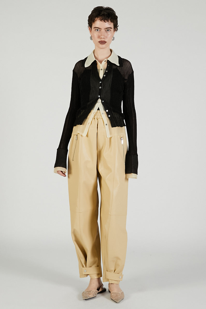 Layered Sheer Ribbed Slim Knit Shirt