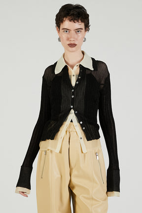 Layered Sheer Ribbed Slim Knit Shirt