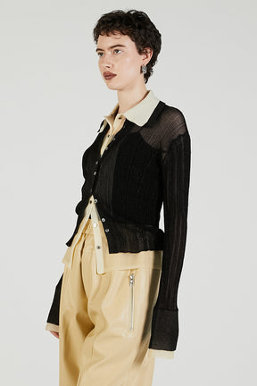 Layered Sheer Ribbed Slim Knit Shirt