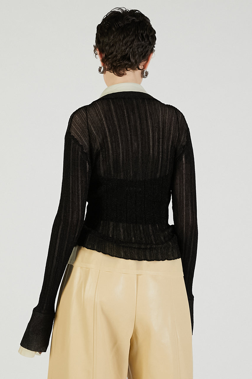 Layered Sheer Ribbed Slim Knit Shirt