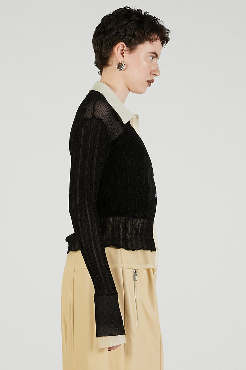 Layered Sheer Ribbed Slim Knit Shirt