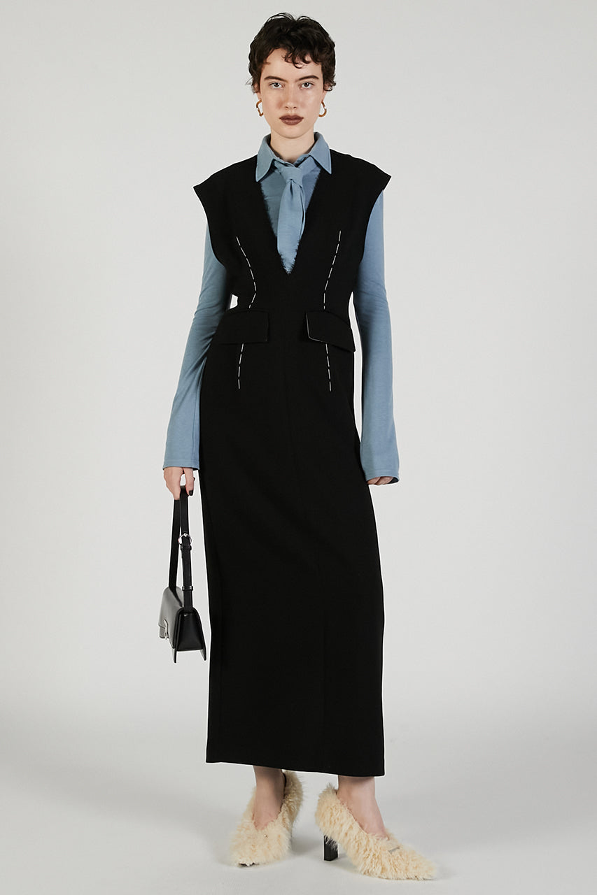 Hand-stitched Deep V-neck Dress