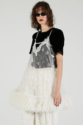 Sequin Fur Trim Baby Doll