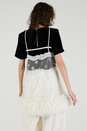 Sequin Fur Trim Baby Doll