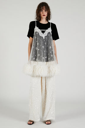 Sequin Fur Trim Baby Doll