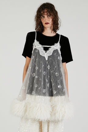 Sequin Fur Trim Baby Doll