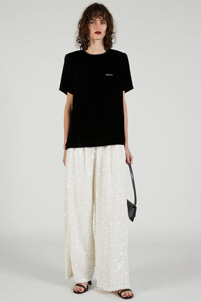 Shoulder Gathered Velour T-Shirt - 2025 AUTUMN