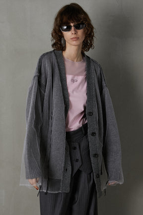 Tulle Layered Knit Cardigan