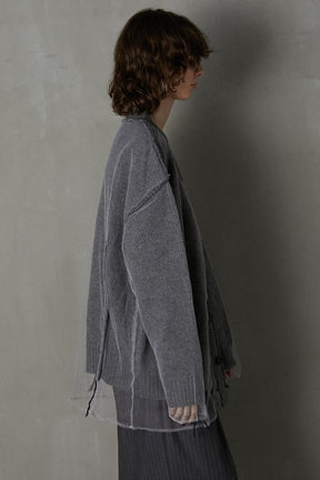 Tulle Layered Knit Cardigan