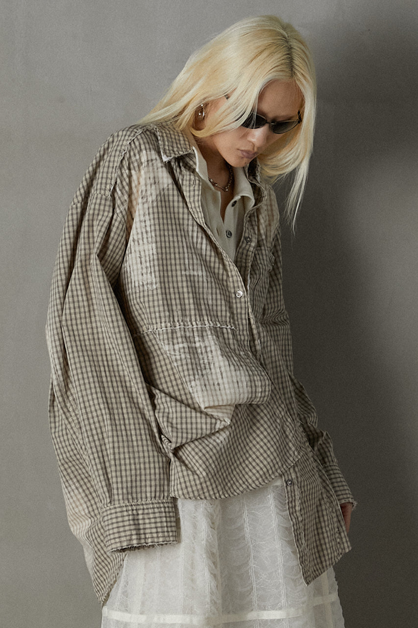 [24Autumn PRE ORDER] CUT-OFF BLEACHED CHECK SHIRT