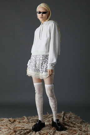 [24Autumn PRE ORDER] Flower Motif Lace Knee High Socks