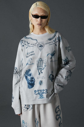 Tattoo Printed Long Sleeve TEE