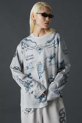 Tattoo Printed Long Sleeve TEE