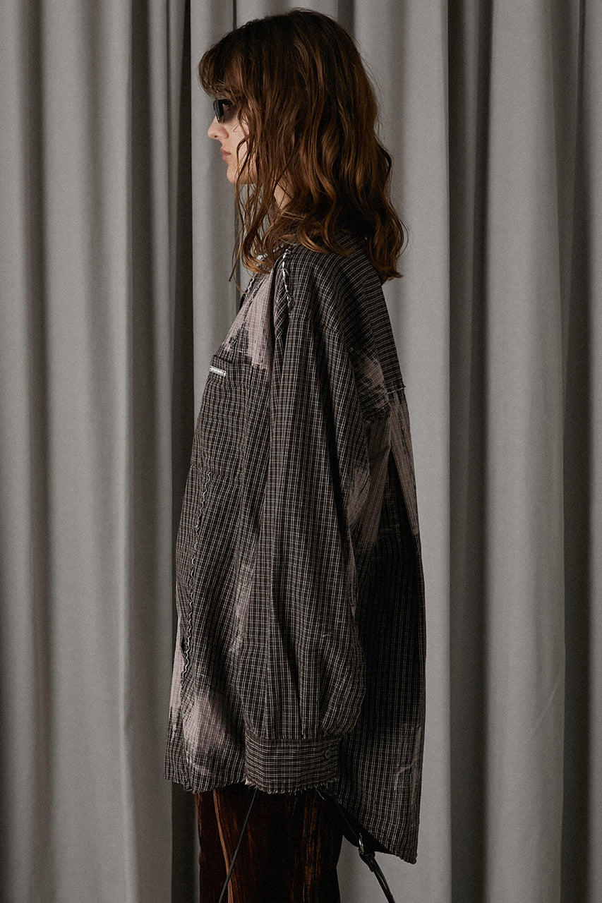 [24Autumn PRE ORDER] CUT-OFF BLEACHED CHECK SHIRT